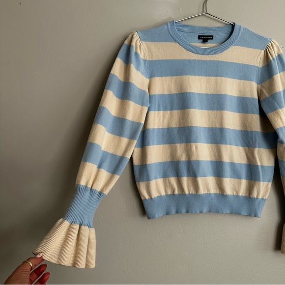 Who What Wear Blue and Cream Striped Crewneck Sweater - Picture 4 of 9